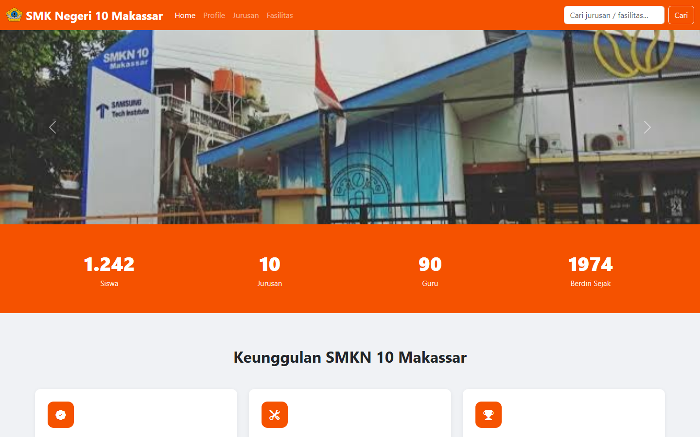 Screenshot halaman beranda website SMK Negeri 10 Makassar